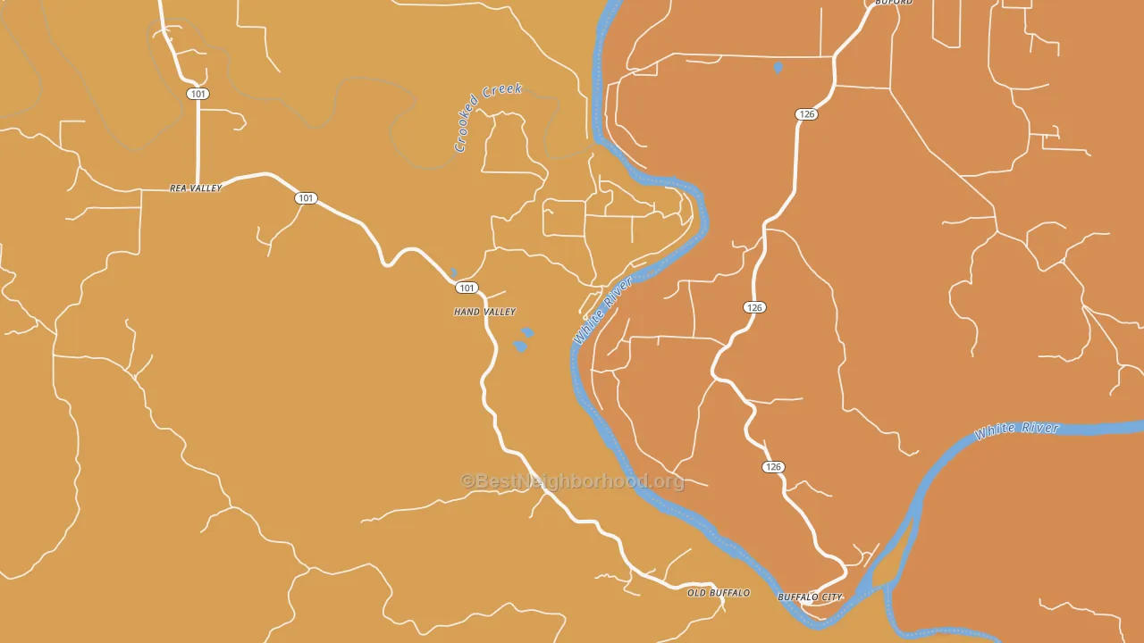 Map of the best neighborhoods in the Hand Valley area, with better matches in green and worse matches in red