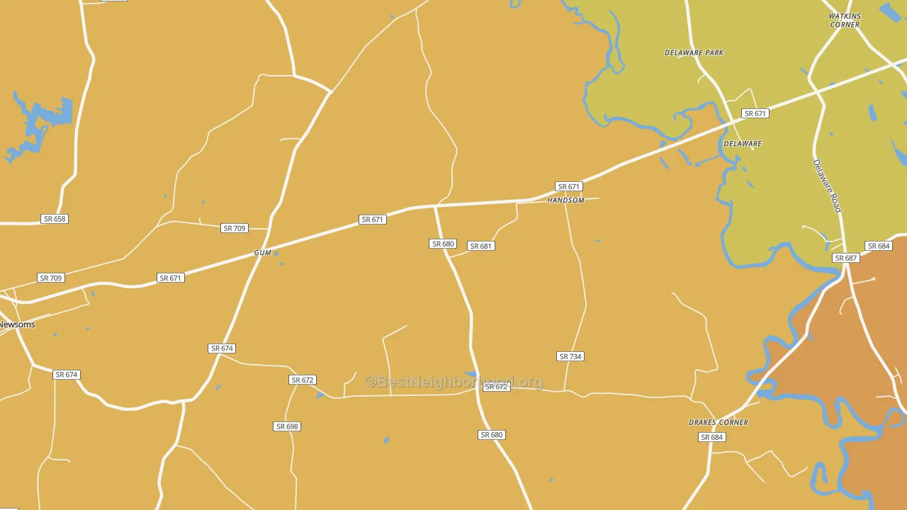 Map of the best neighborhoods in the Handsom area, with better matches in green and worse matches in red