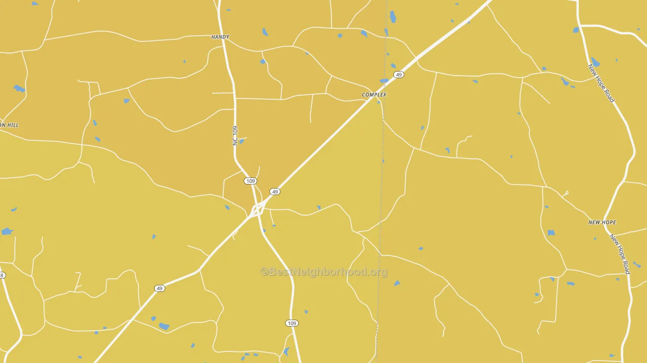 Map of the best neighborhoods in the Handy area, with better matches in green and worse matches in red