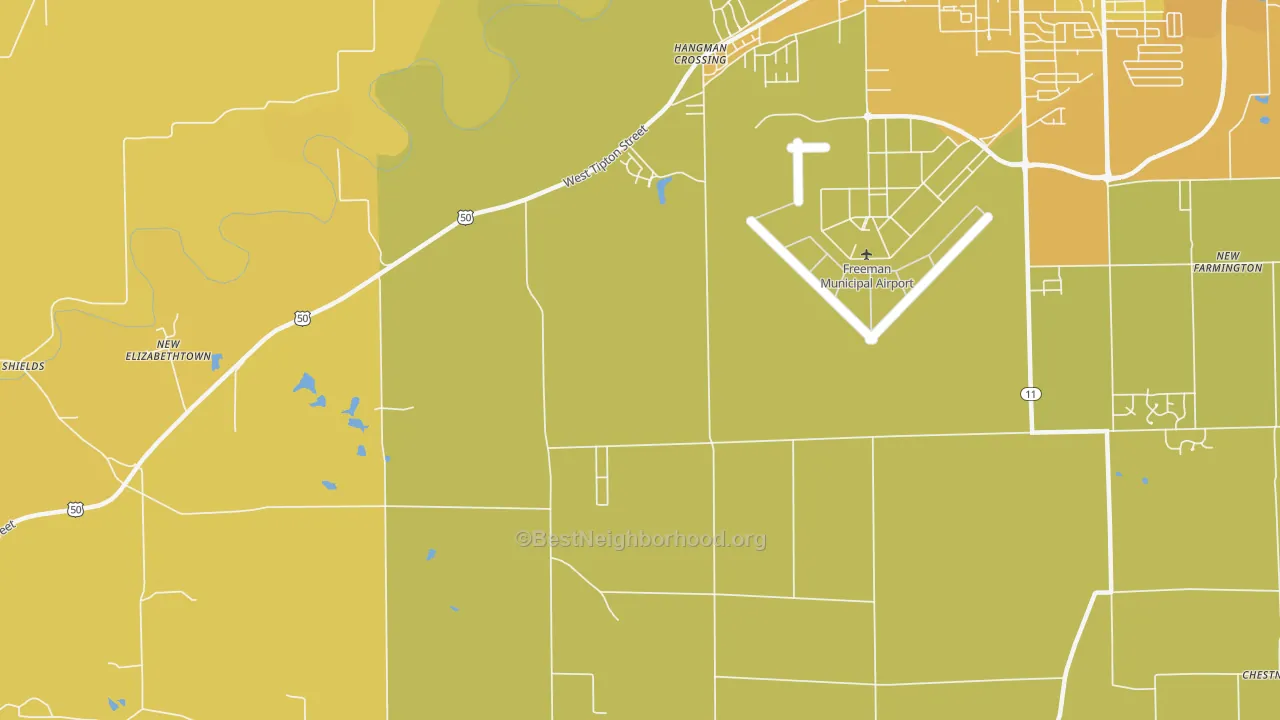 Map of the best neighborhoods in the Hangman Crossing area, with better matches in green and worse matches in red