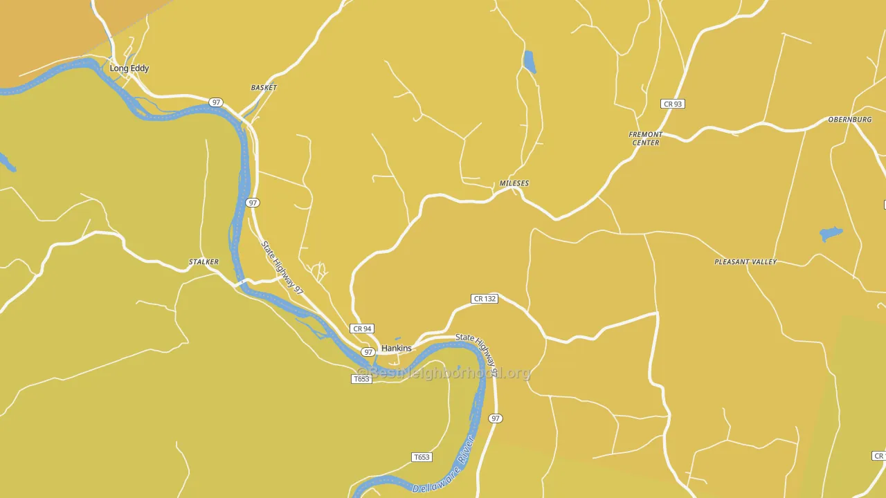 Map of the best neighborhoods in the Hankins area, with better matches in green and worse matches in red