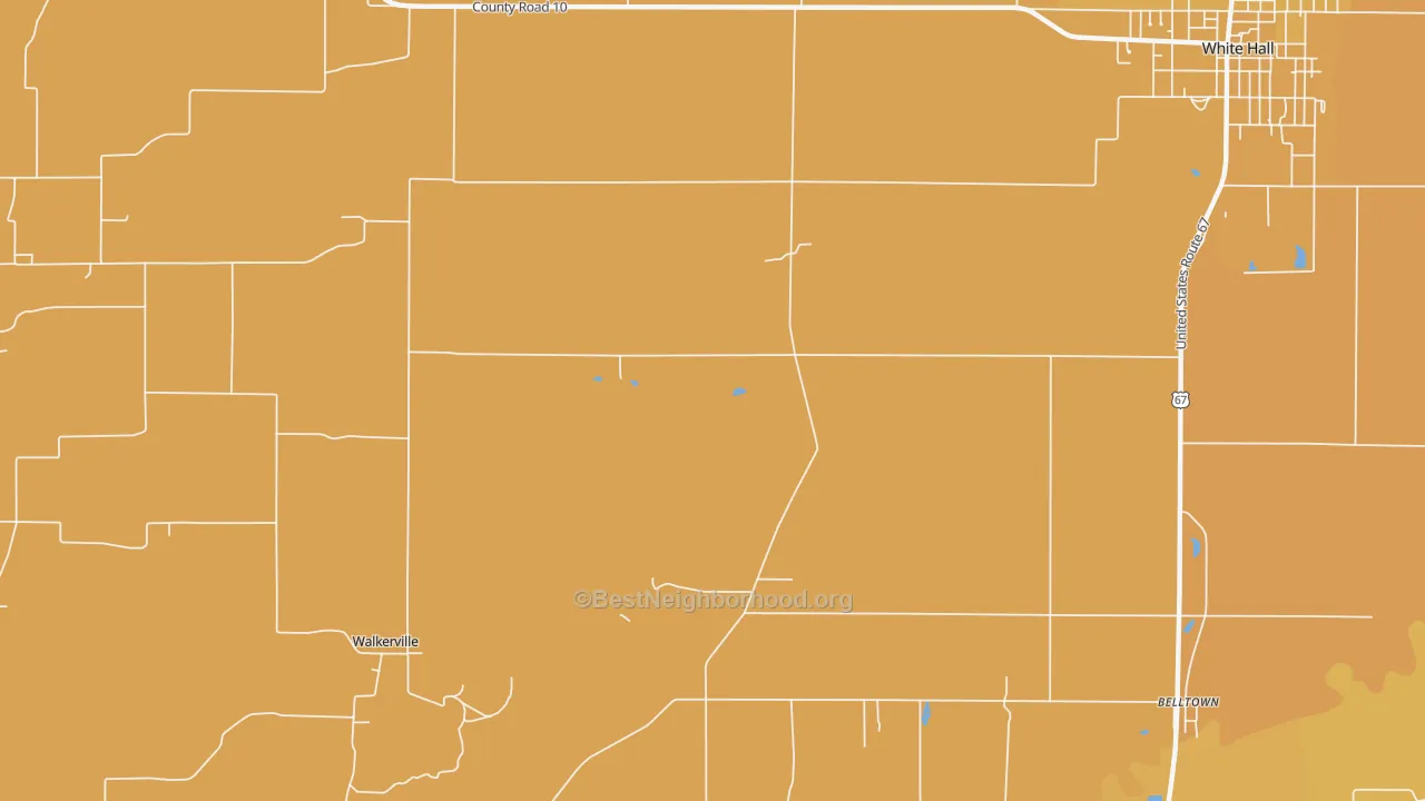 Map of the best neighborhoods in the Hanks Station area, with better matches in green and worse matches in red