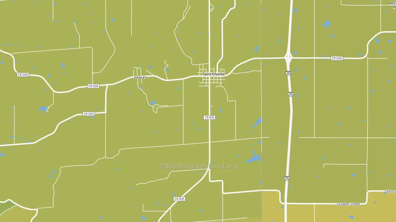 Map of the best neighborhoods in the Hanley area, with better matches in green and worse matches in red