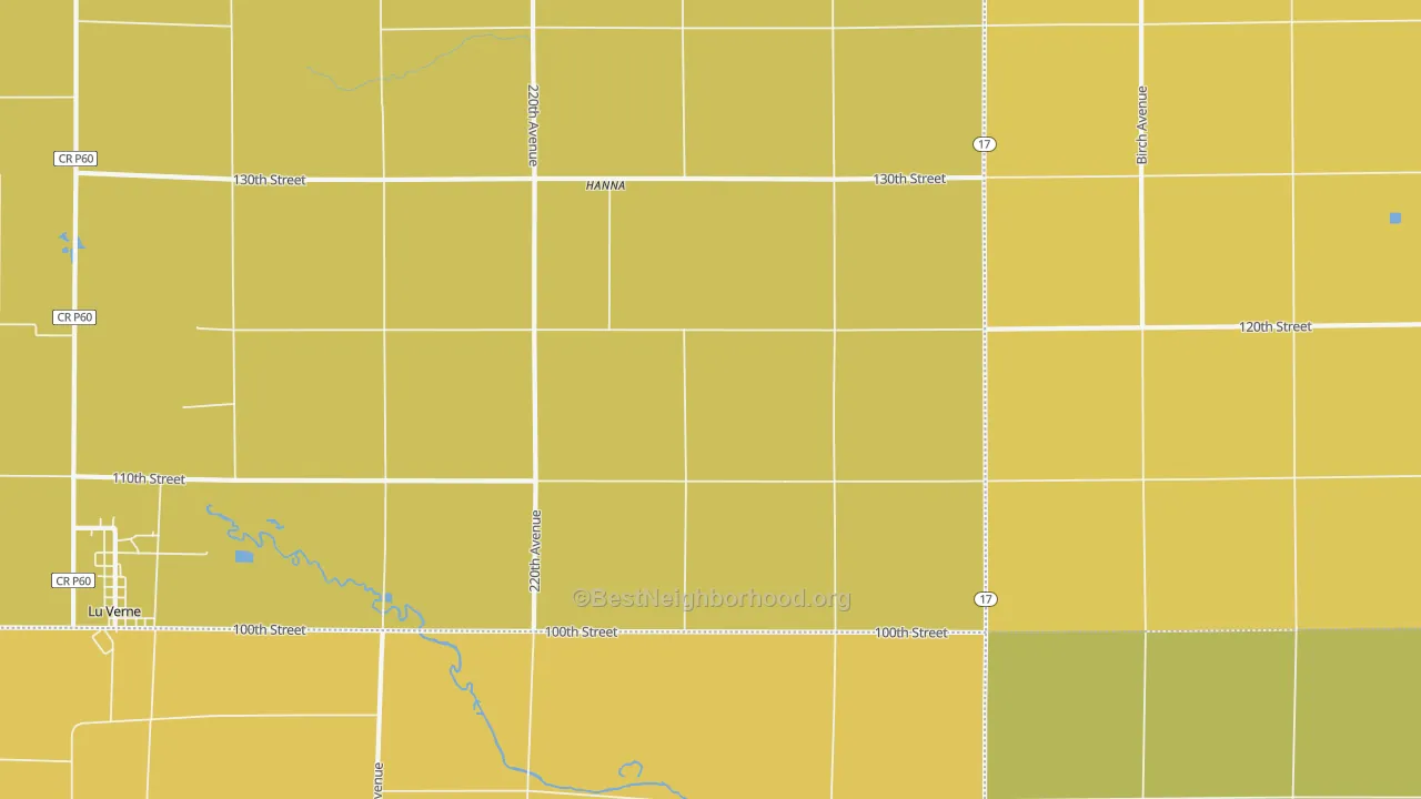Map of the best neighborhoods in the Hanna area, with better matches in green and worse matches in red