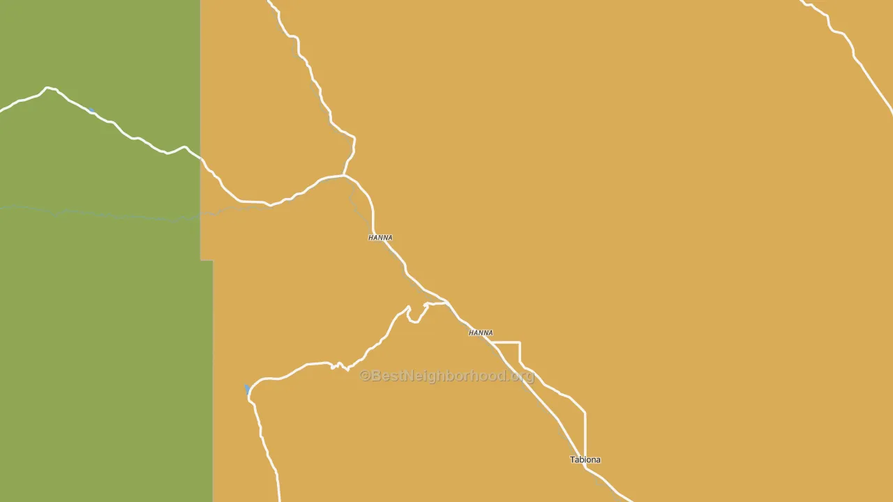 Map of the best neighborhoods in the Hanna area, with better matches in green and worse matches in red
