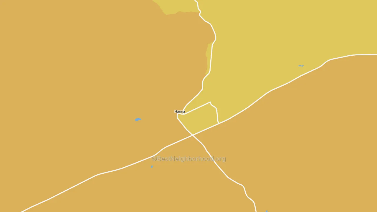 Map of the best neighborhoods in the Hanna area, with better matches in green and worse matches in red