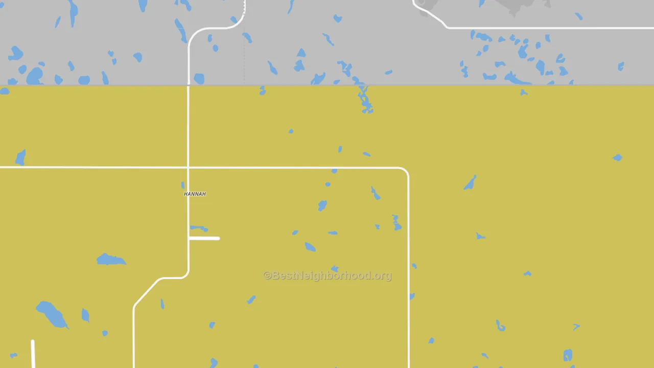 Map of the best neighborhoods in the Hannah area, with better matches in green and worse matches in red
