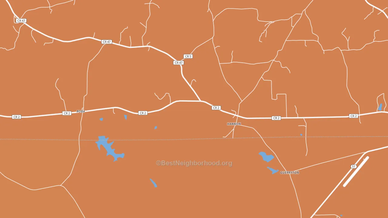 Map of the best neighborhoods in the Hannon area, with better matches in green and worse matches in red