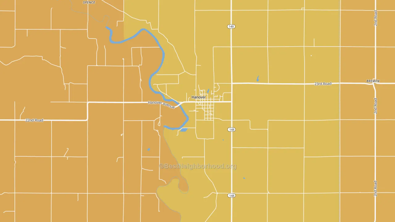 Map of the best neighborhoods in the Hanover area, with better matches in green and worse matches in red