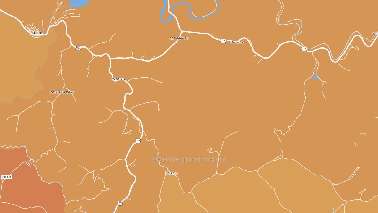 Map of the best neighborhoods in the Hanover area, with better matches in green and worse matches in red
