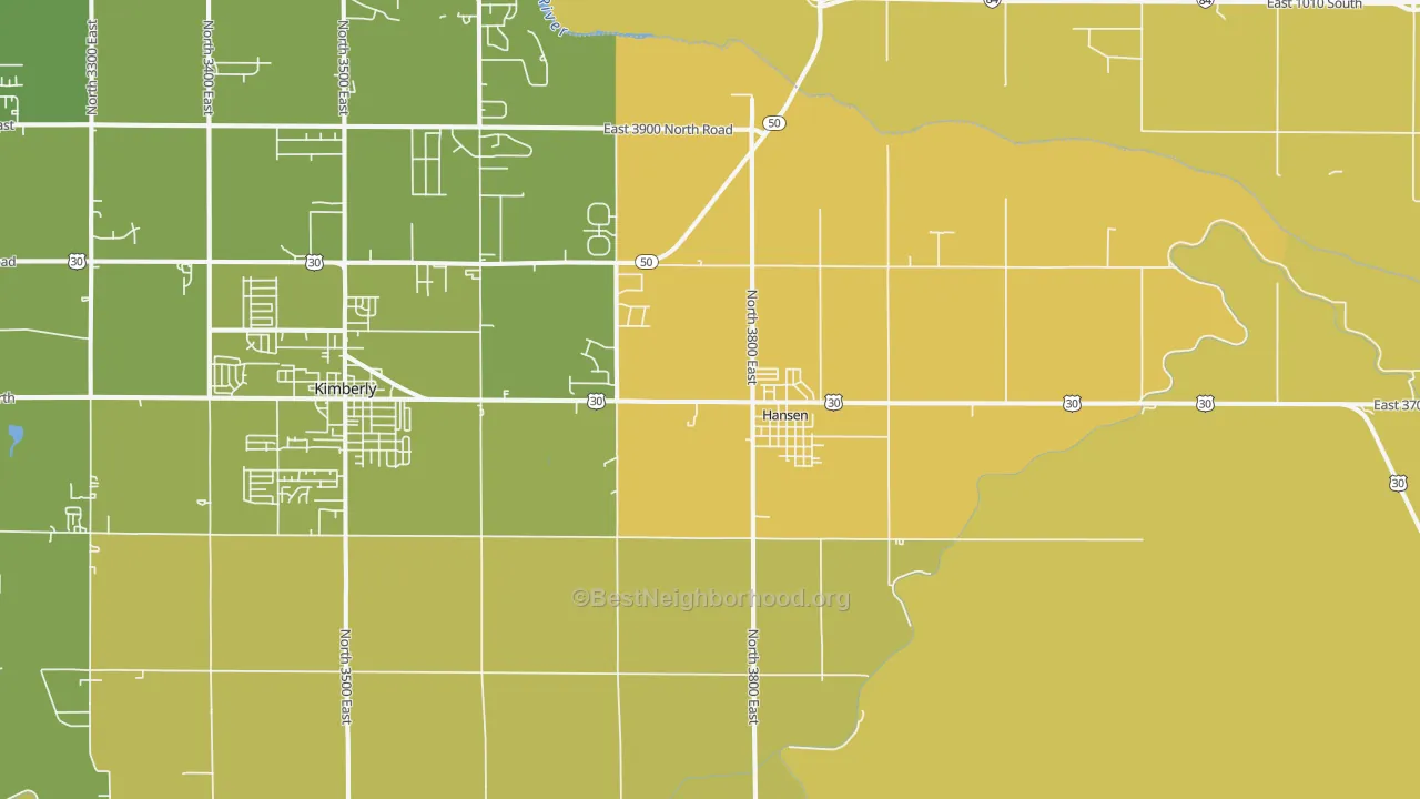 Map of the best neighborhoods in the Hansen area, with better matches in green and worse matches in red