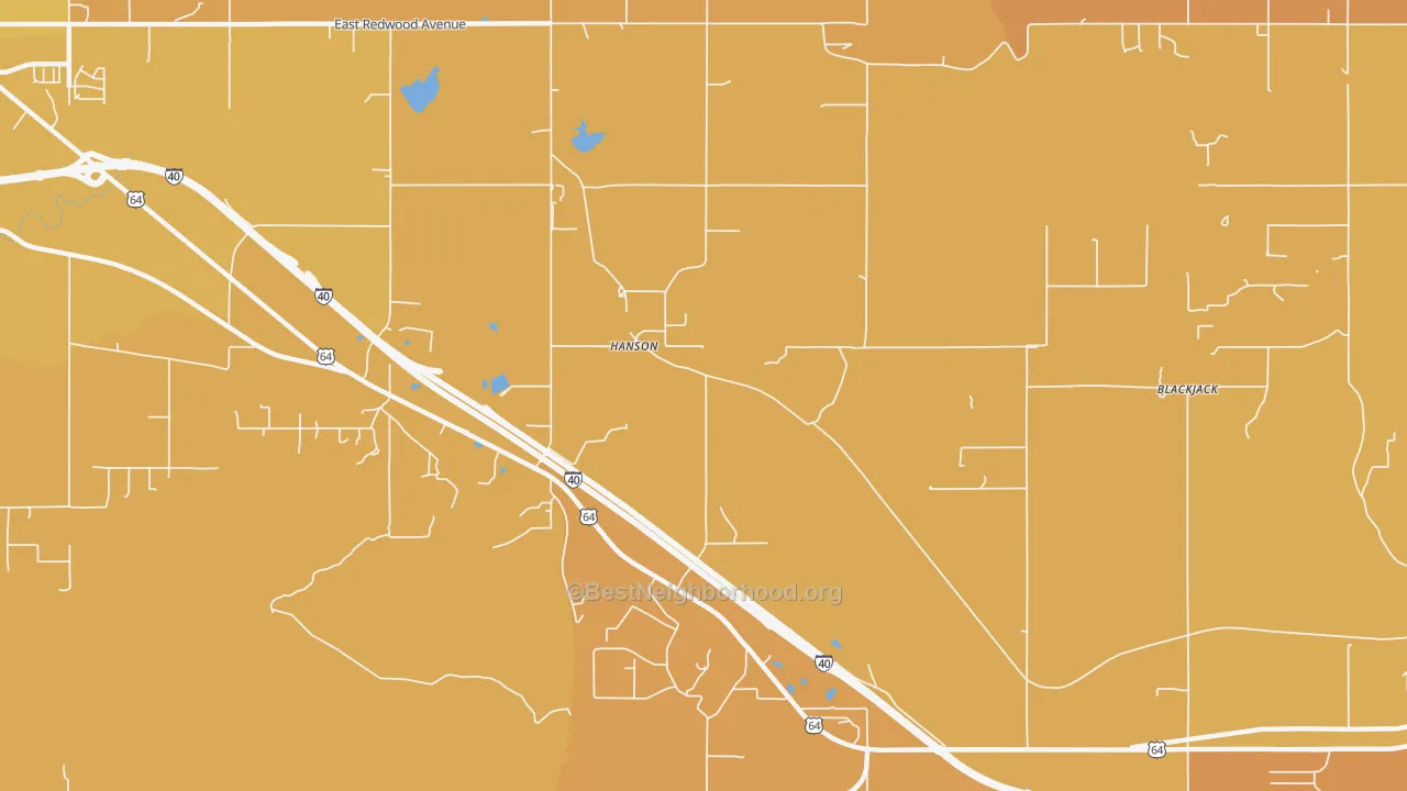 Map of the best neighborhoods in the Hanson area, with better matches in green and worse matches in red