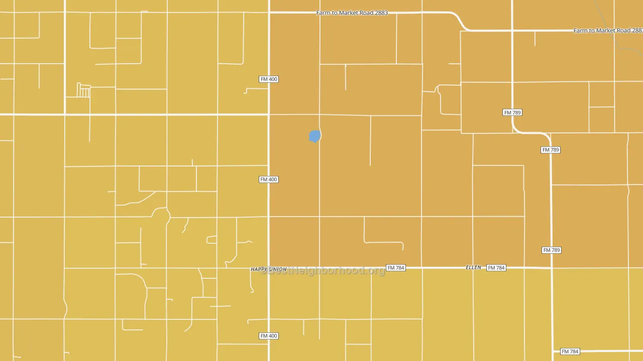 Map of the best neighborhoods in the Happy Union area, with better matches in green and worse matches in red