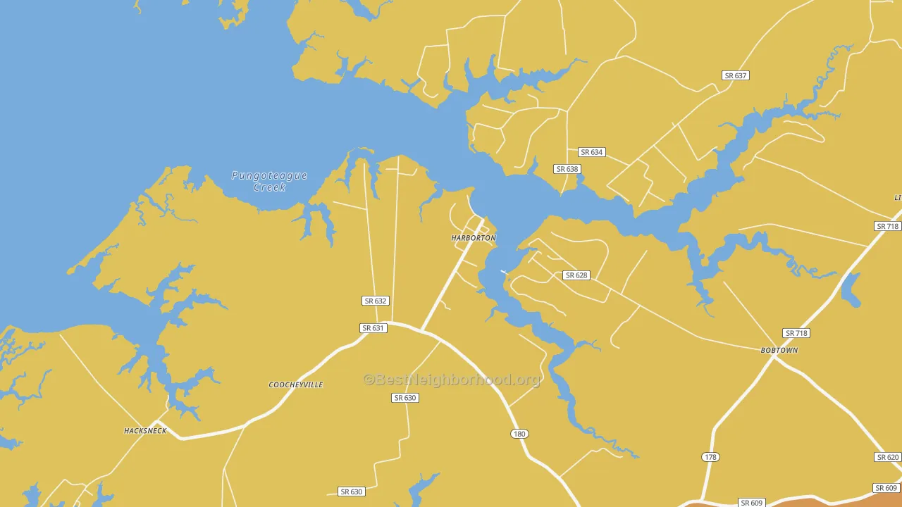 Map of the best neighborhoods in the Harborton area, with better matches in green and worse matches in red