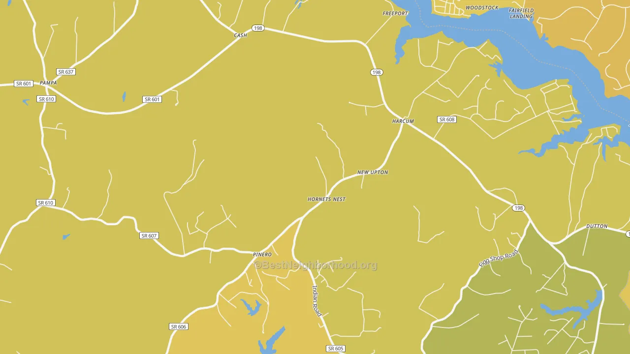 Map of the best neighborhoods in the Harcum area, with better matches in green and worse matches in red