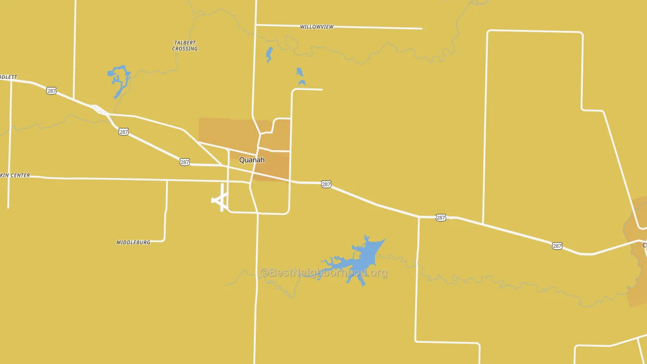 Map of the best neighborhoods in the Hardeman County area, with better matches in green and worse matches in red