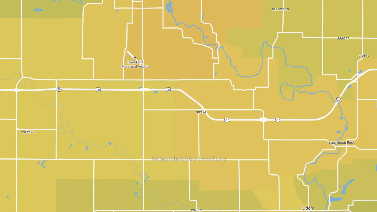 Map of the best neighborhoods in the Hardin County area, with better matches in green and worse matches in red