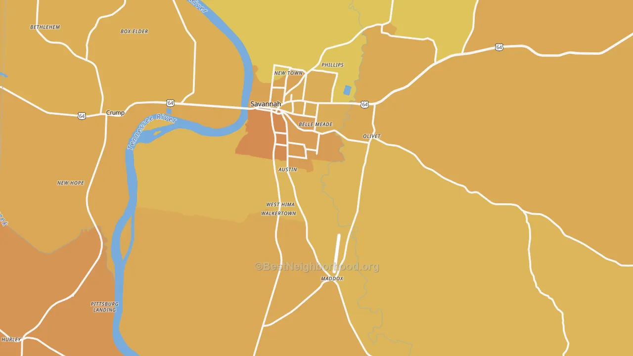 Map of the best neighborhoods in the Hardin County area, with better matches in green and worse matches in red
