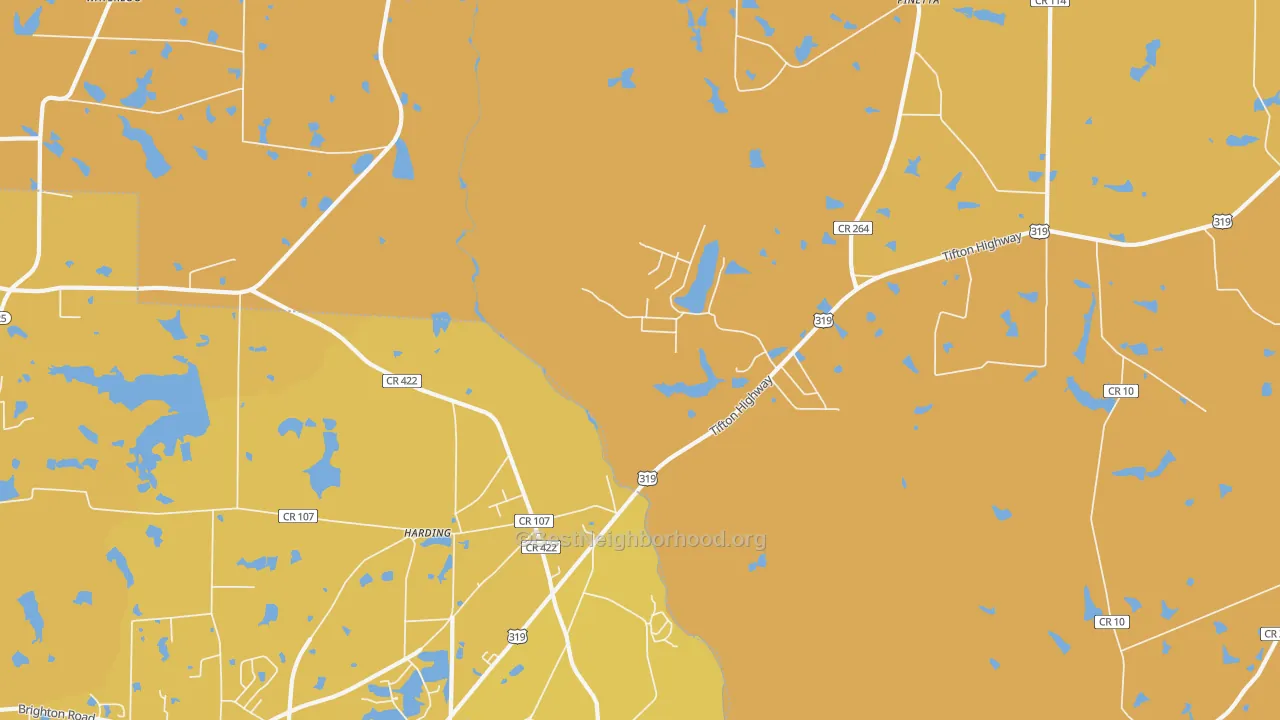Map of the best neighborhoods in the Harding area, with better matches in green and worse matches in red