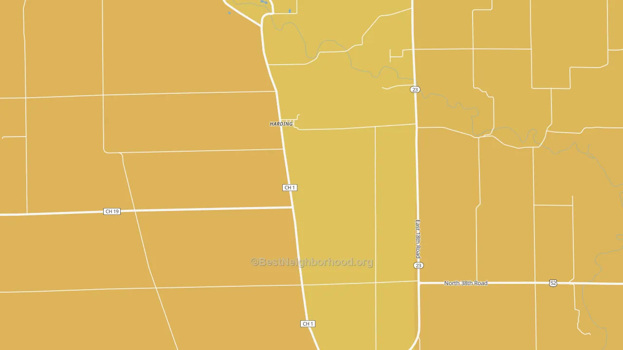 Map of the best neighborhoods in the Harding area, with better matches in green and worse matches in red