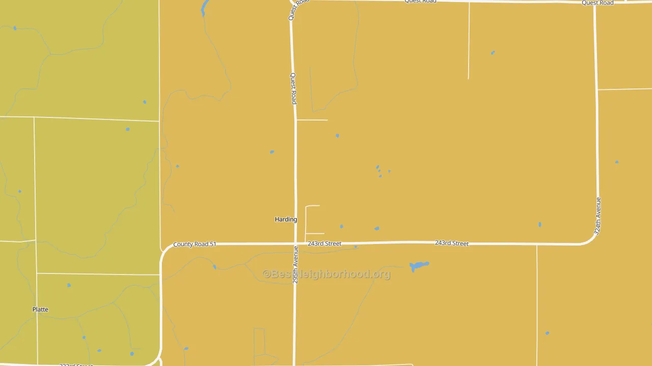 Map of the best neighborhoods in the Harding area, with better matches in green and worse matches in red