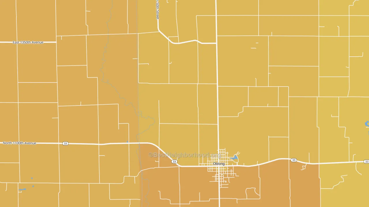 Map of the best neighborhoods in the Hardinville area, with better matches in green and worse matches in red