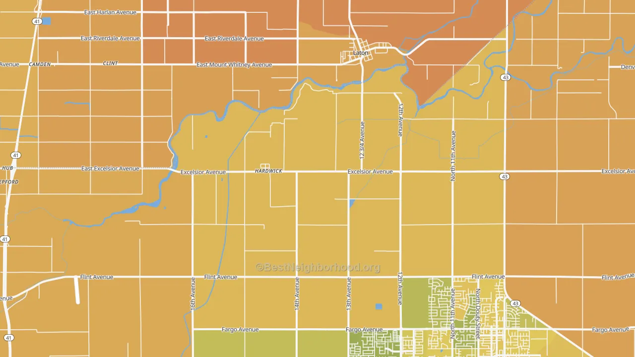 Map of the best neighborhoods in the Hardwick area, with better matches in green and worse matches in red