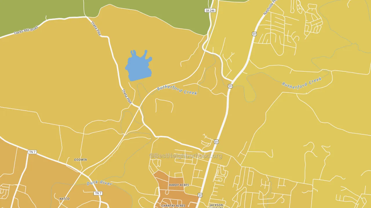 Map of the best neighborhoods in the Hardy Acres area, with better matches in green and worse matches in red