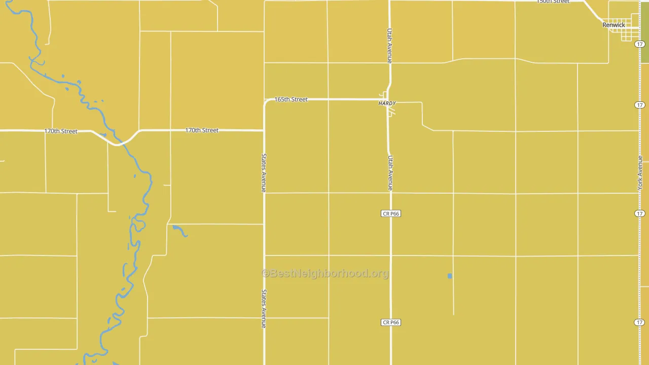 Map of the best neighborhoods in the Hardy area, with better matches in green and worse matches in red