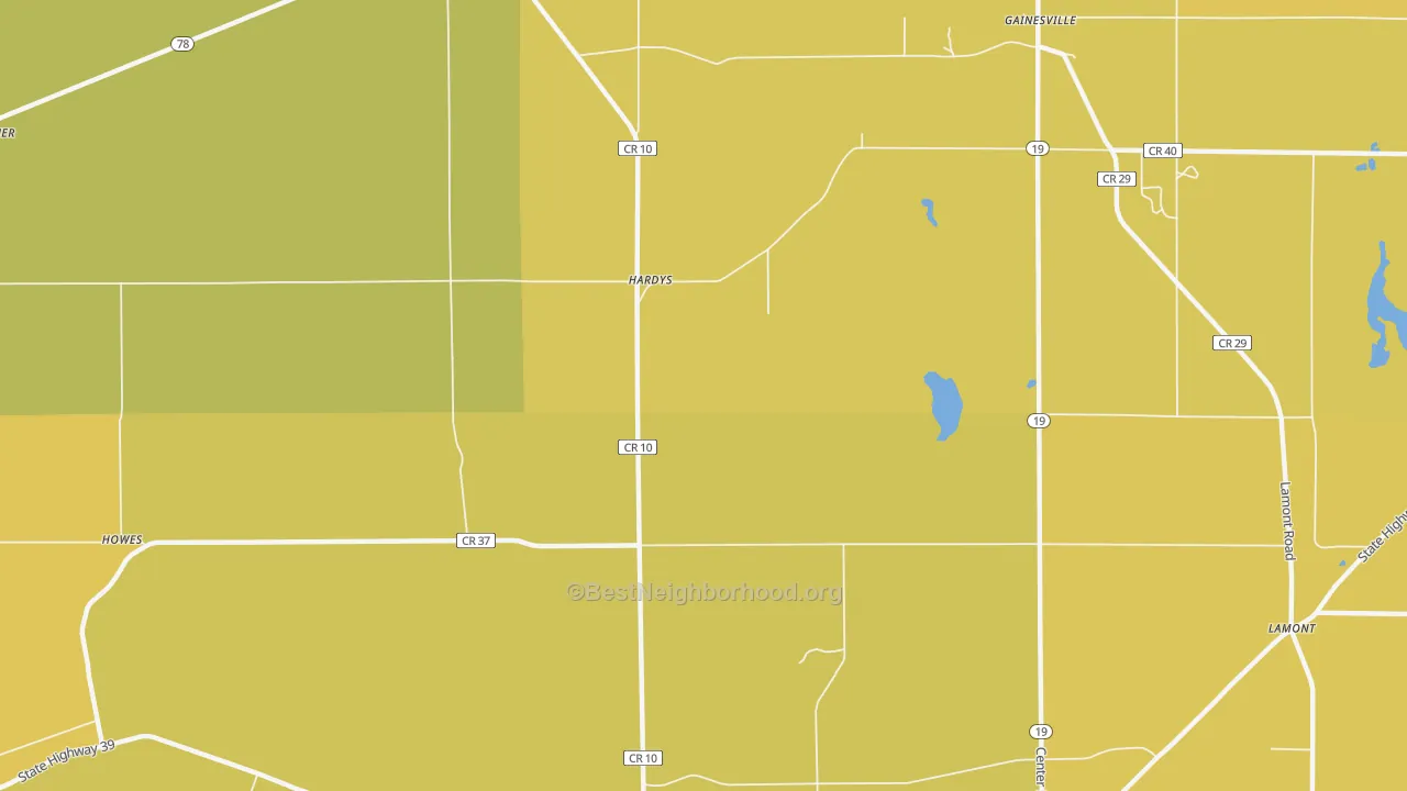 Map of the best neighborhoods in the Hardys area, with better matches in green and worse matches in red
