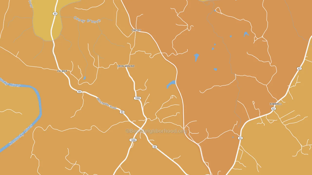 Map of the best neighborhoods in the Hargett area, with better matches in green and worse matches in red