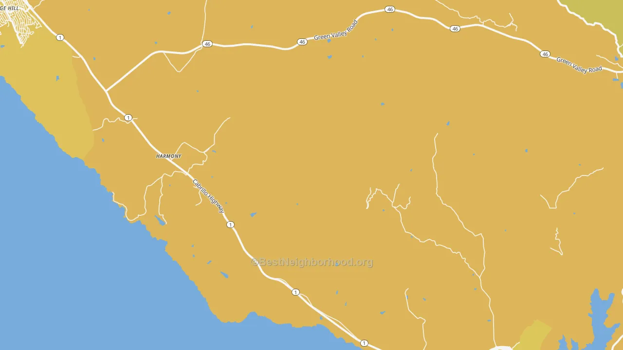 Map of the best neighborhoods in the Harmony area, with better matches in green and worse matches in red