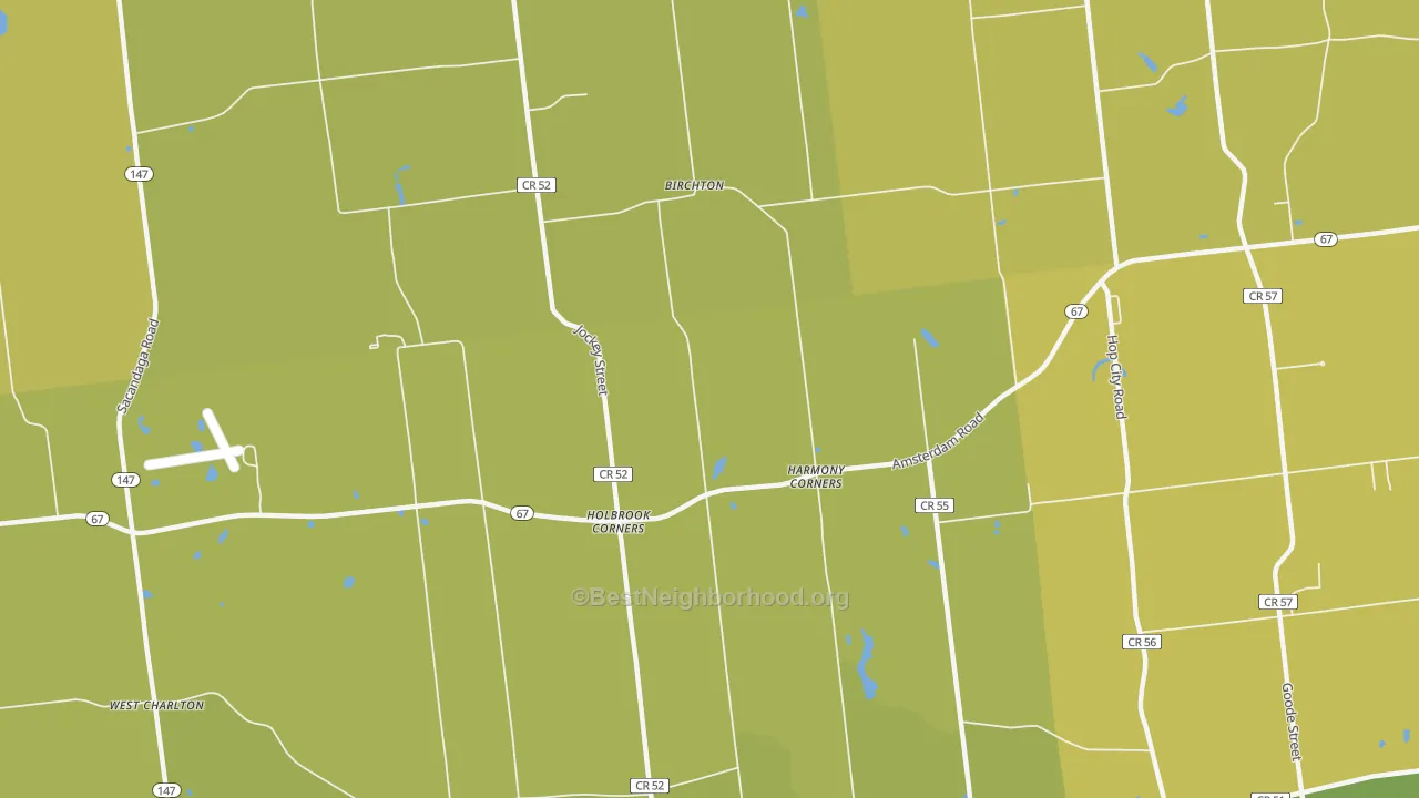 Map of the best neighborhoods in the Harmony Corners area, with better matches in green and worse matches in red
