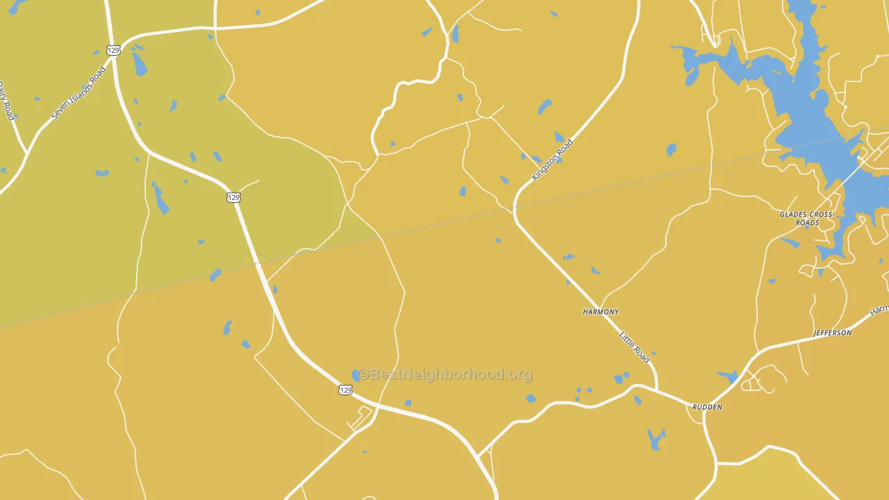 Map of the best neighborhoods in the Harmony area, with better matches in green and worse matches in red