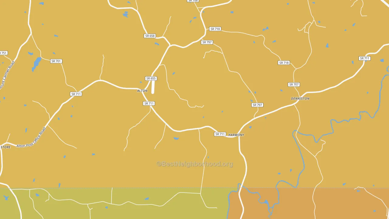 Map of the best neighborhoods in the Harmony area, with better matches in green and worse matches in red