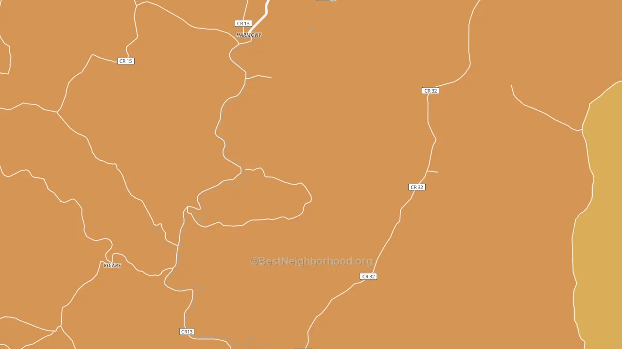 Map of the best neighborhoods in the Harmony area, with better matches in green and worse matches in red