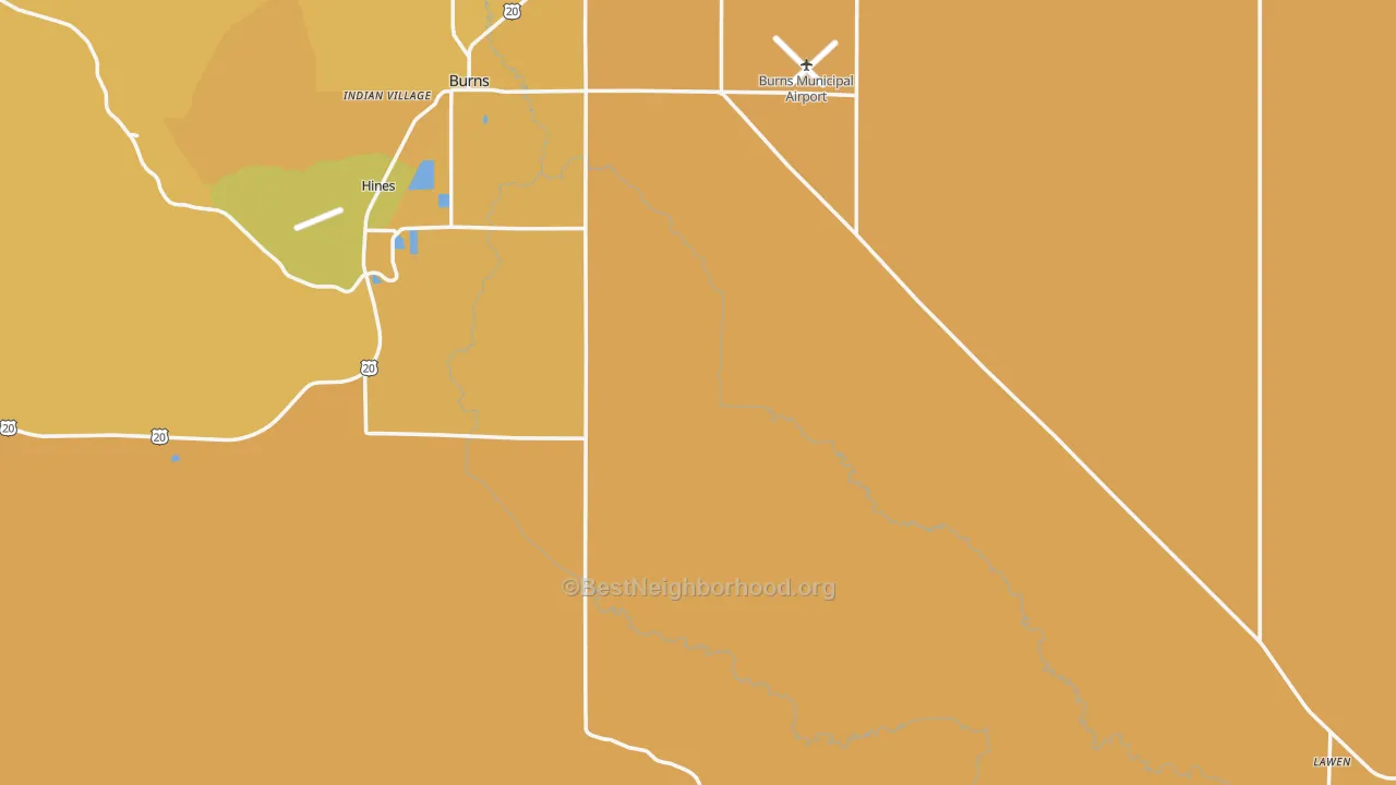 Map of the best neighborhoods in the Harney County area, with better matches in green and worse matches in red