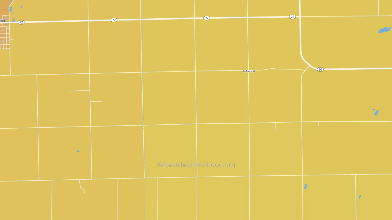 Map of the best neighborhoods in the Harper area, with better matches in green and worse matches in red