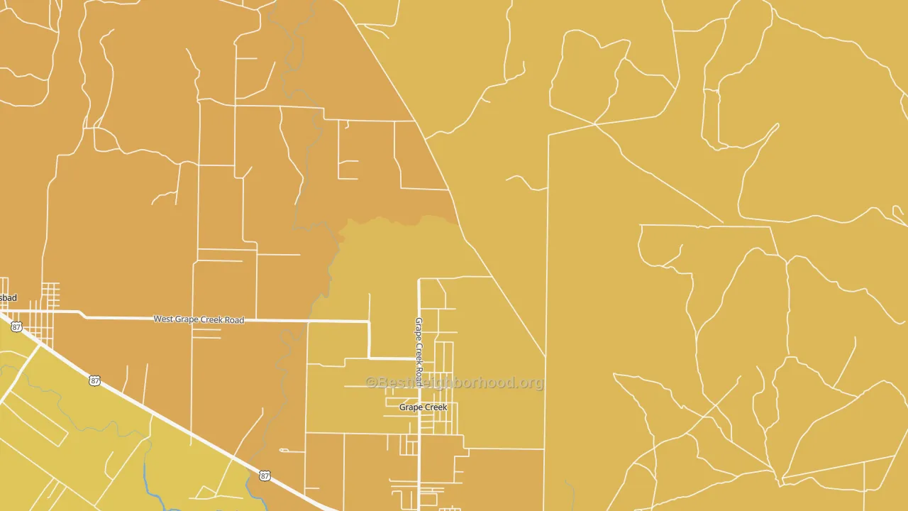 Map of the best neighborhoods in the Harriet area, with better matches in green and worse matches in red
