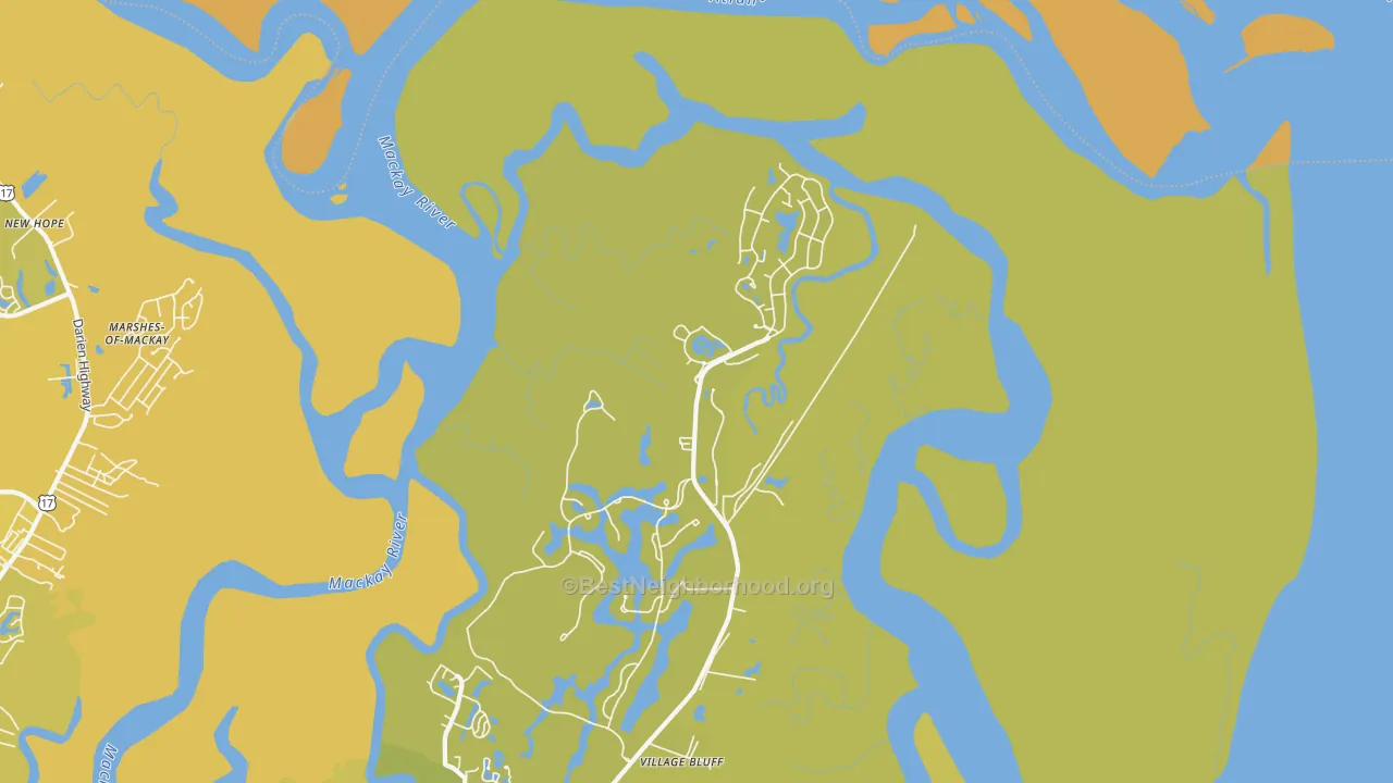 Map of the best neighborhoods in the Harrington area, with better matches in green and worse matches in red