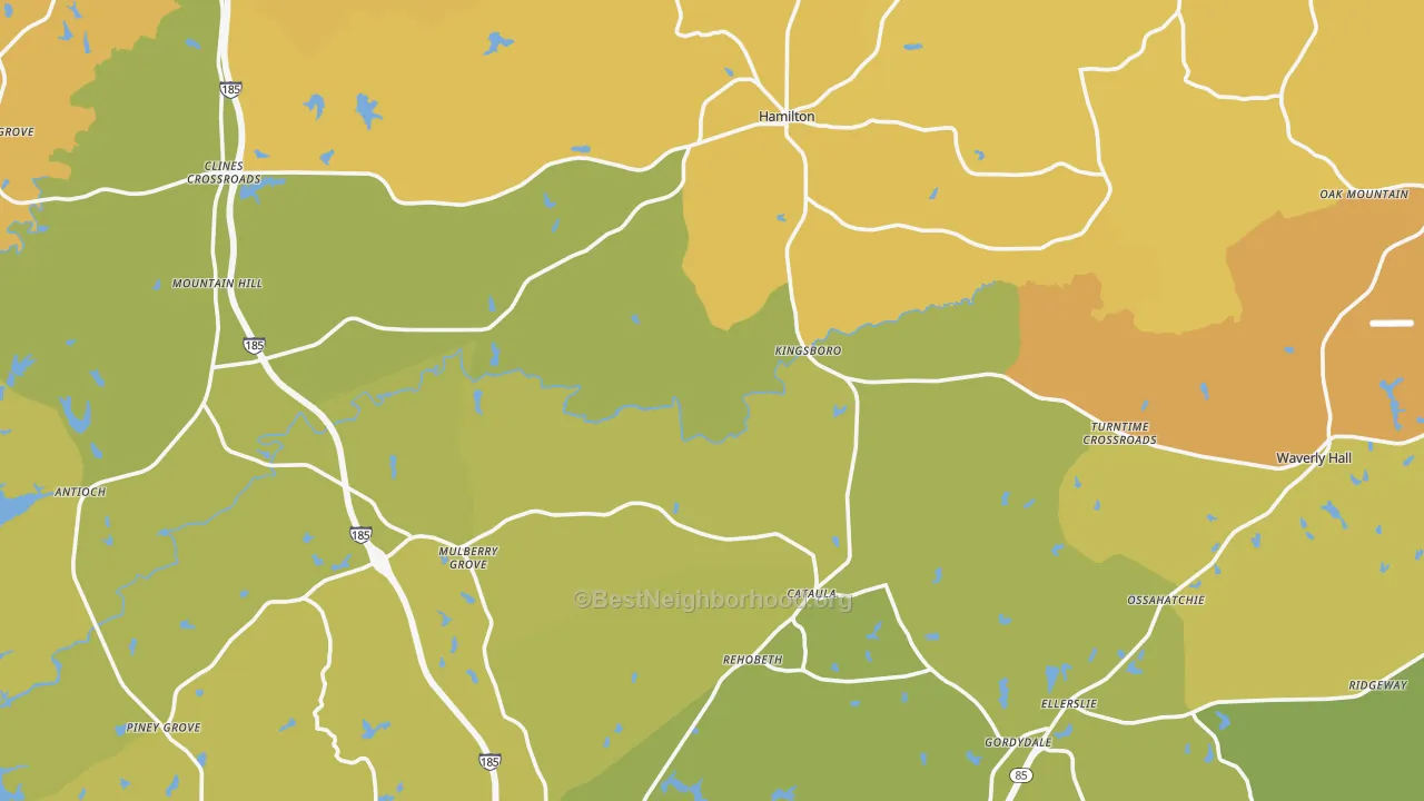 Map of the best neighborhoods in the Harris County area, with better matches in green and worse matches in red