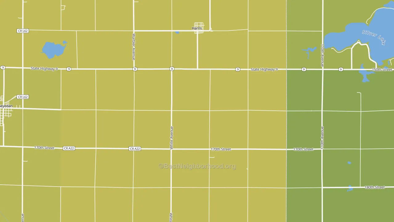 Map of the best neighborhoods in the Harris area, with better matches in green and worse matches in red