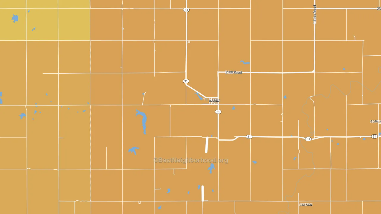 Map of the best neighborhoods in the Harris area, with better matches in green and worse matches in red