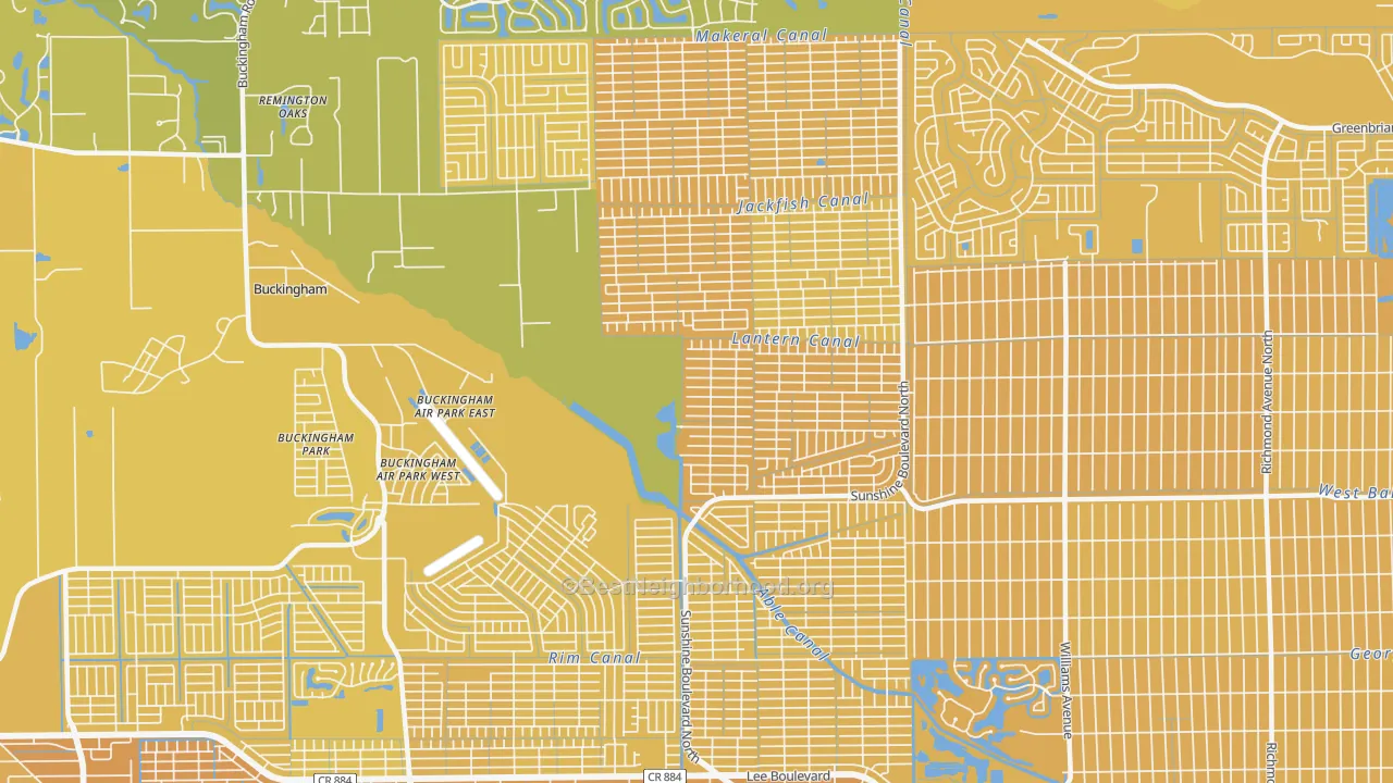 Map of the best neighborhoods in the Harris, Lehigh Acres area, with better matches in green and worse matches in red