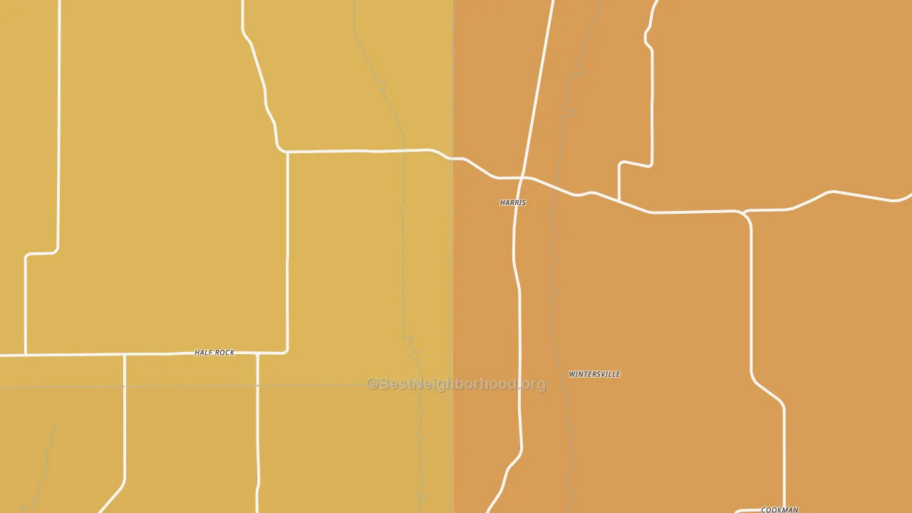 Map of the best neighborhoods in the Harris area, with better matches in green and worse matches in red