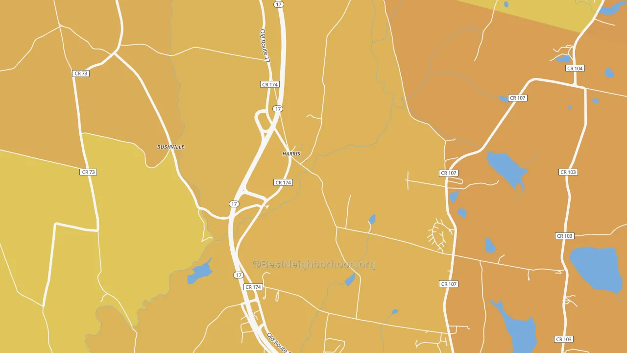 Map of the best neighborhoods in the Harris area, with better matches in green and worse matches in red