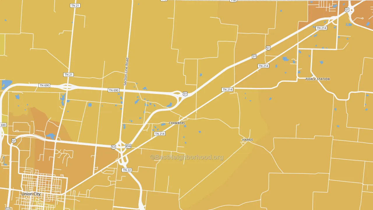 Map of the best neighborhoods in the Harris area, with better matches in green and worse matches in red