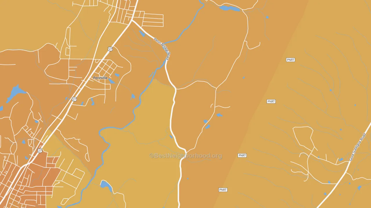 Map of the best neighborhoods in the Harrisburg area, with better matches in green and worse matches in red