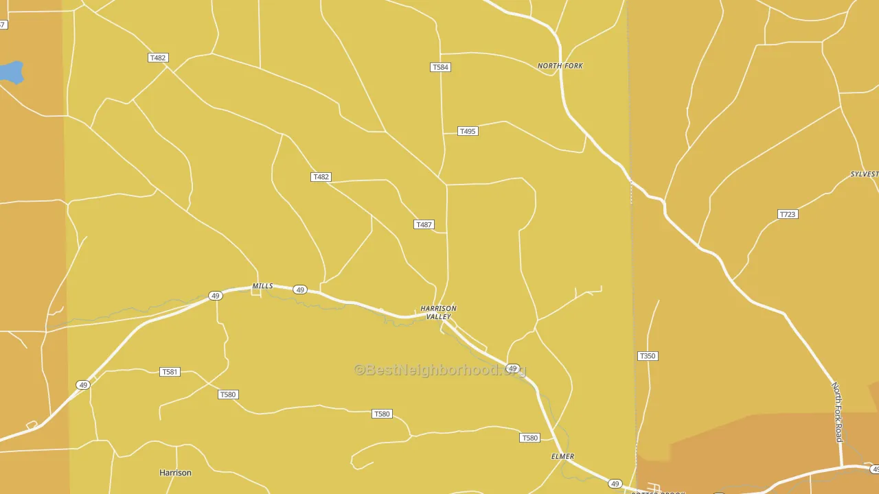 Map of the best neighborhoods in the Harrison Valley area, with better matches in green and worse matches in red