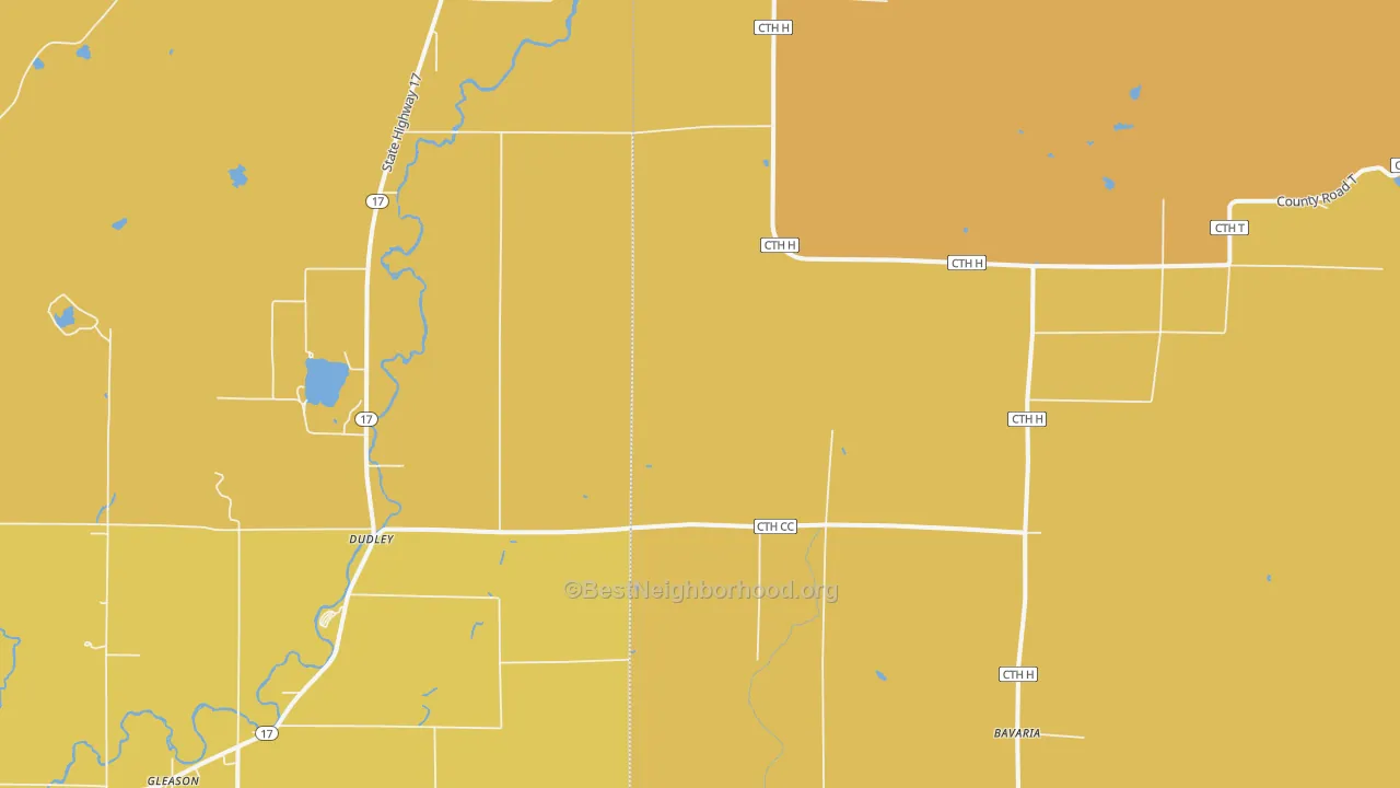 Map of the best neighborhoods in the Harrison area, with better matches in green and worse matches in red
